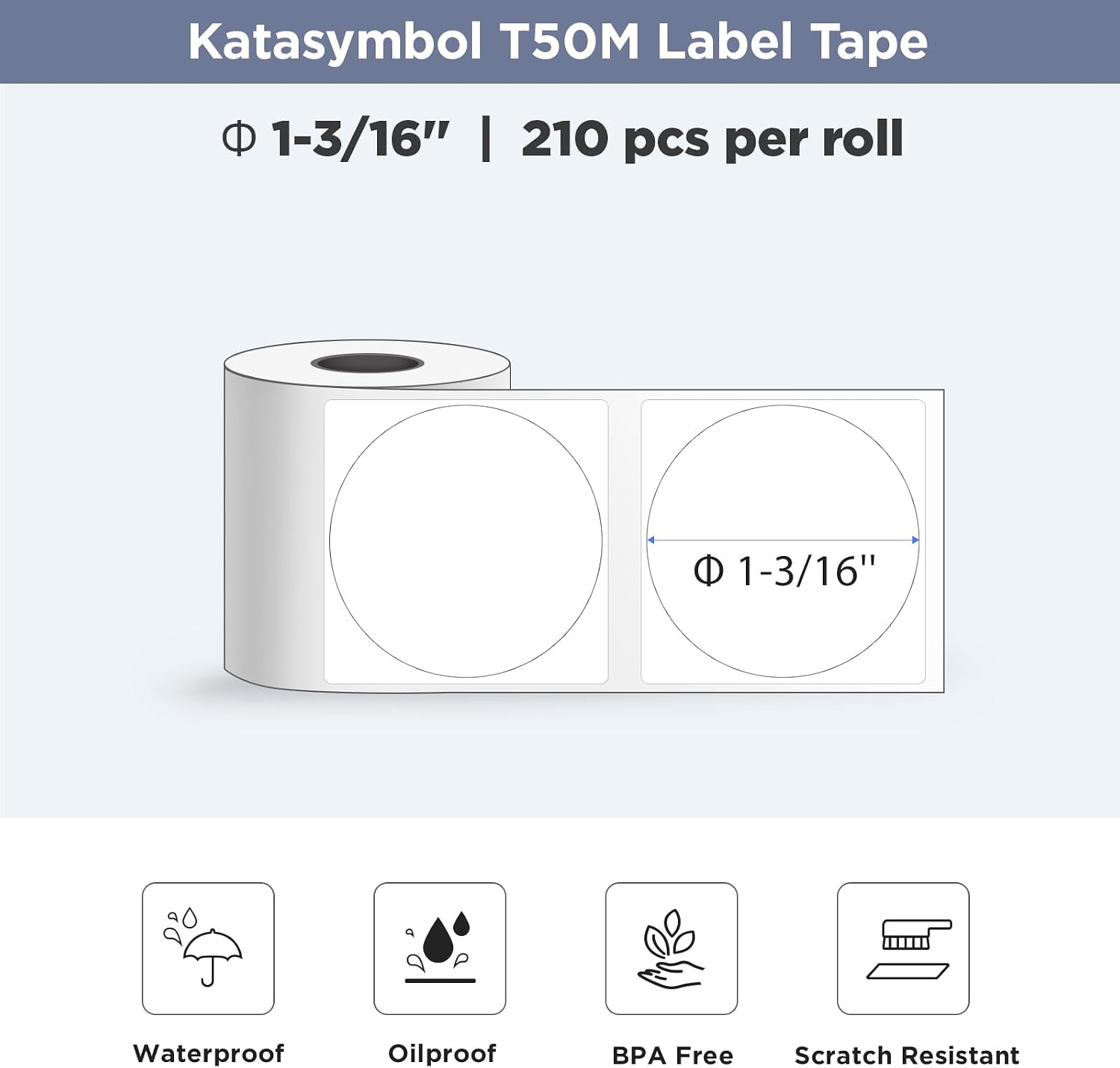 SUPVAN T50M Series Genuine Round Label Tape, Φ 1-3/16'', White image 2