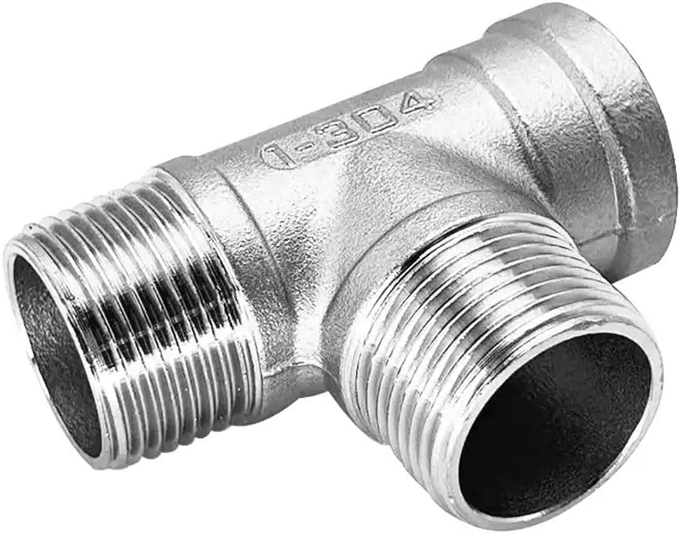 304 Stainless Steel 3 Way Tee Fitting, Female x Male x Male Threaded Pipe Connector, Sizes 1/4", 3/8", 1/2", 3/4", 1"(3/8inch)