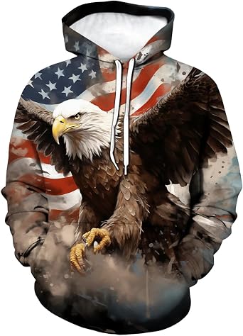 Funny USA Bald Eagle Hoodie American Flag Style Graphic Sweatshirt