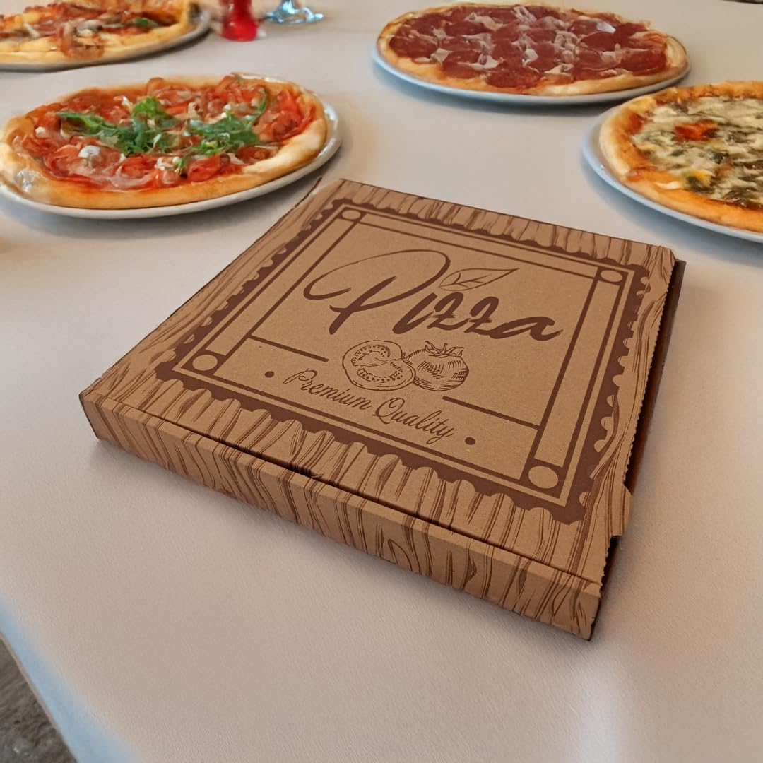 SALVI Cajas de Cartón para Pizza Kraft 30x30x3,5 cm - Pack de 100 Unidades - Compostables y Ecológicas - Ideales para Delivery y Take Away