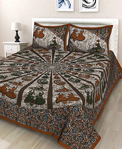Image of Queenie Cotton Double Bedsheet 144 TC | Soft & Breathable Cotton Bedding Set with 2 Pillow Covers | Elegant Floral Printed Bed Sheet for Bedroom & Home