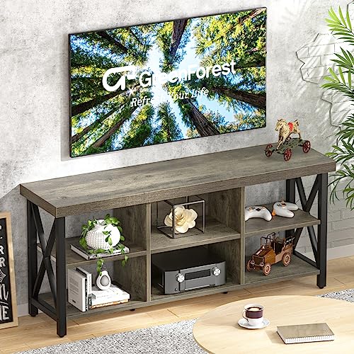 Greenforest Tv Stand For Tv Up To 65 Inches Entertainment Center With 6 Storage Cabinet For Living Room, 55 Inch Television Stands Console Table, Gray #TOP4