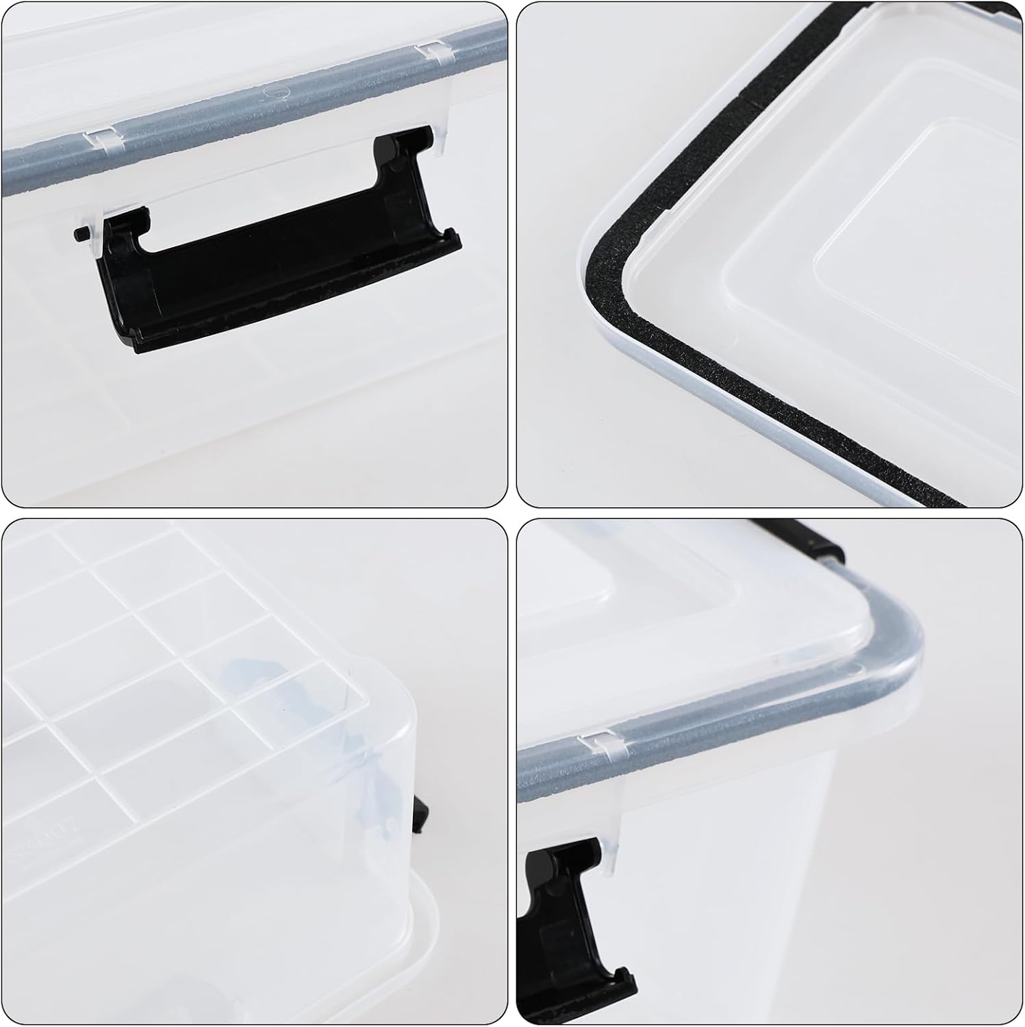 12 Quart Clear Plastic Storage Box with Gasket Seal Lid, Set of 6 Stackable Plastic Storage Bins with Secure Latching Buckles