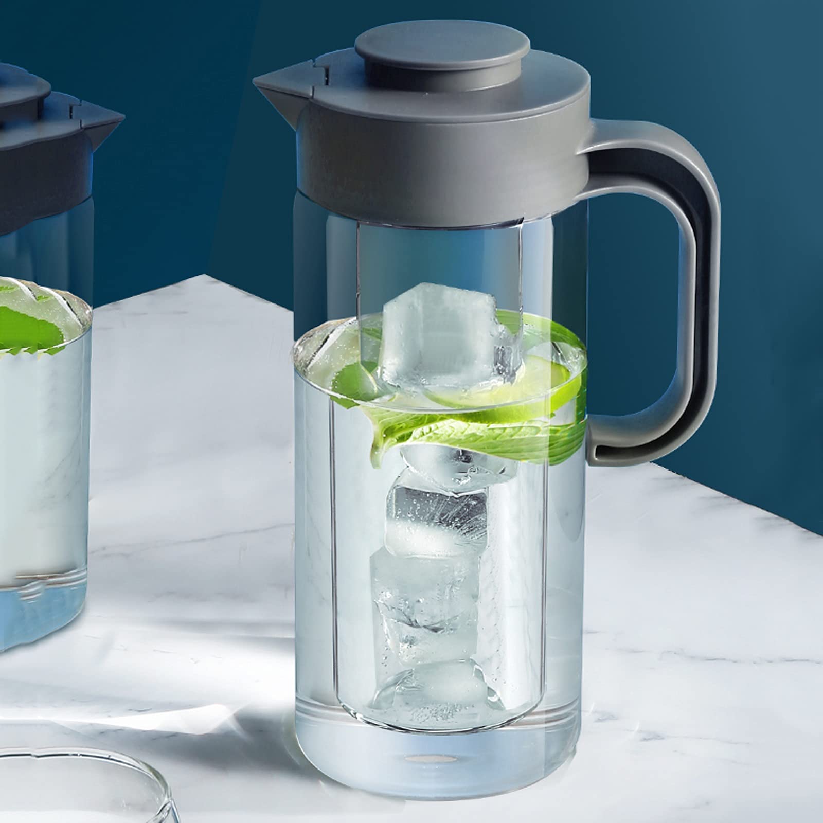 LOWLIU Caraffe di tè Freddo Bollitore in Vetro for la casa con Copertura della Polvere e Manico Lanciatore Resistente alla Temperatura for Succo, Bevanda, caffè ghiacciato, tè. brocche
