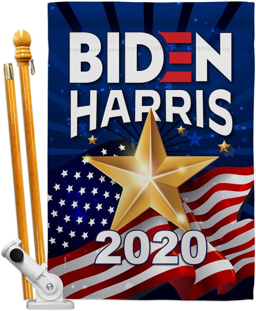 2020 Biden Harris House Flag Dowel Set Patriotic President Democrat Republican Tea Party United State American Election Small Decorative Gift Yard Banner Made In USA 28 X 40