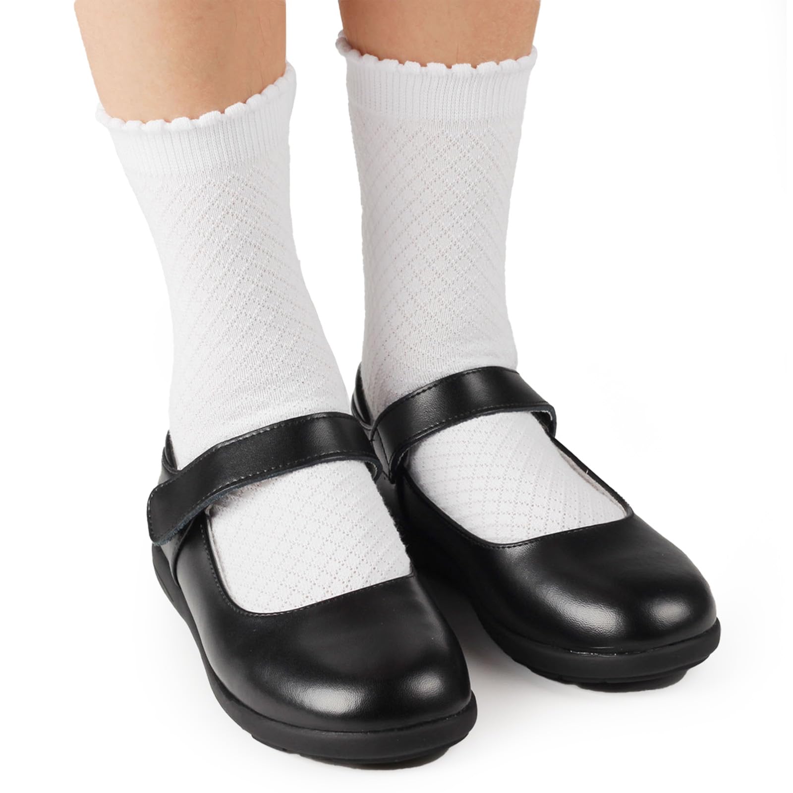 COTTON DAY Girls White Dressy Textured Short Socks Scallop Top Design 5 Pack