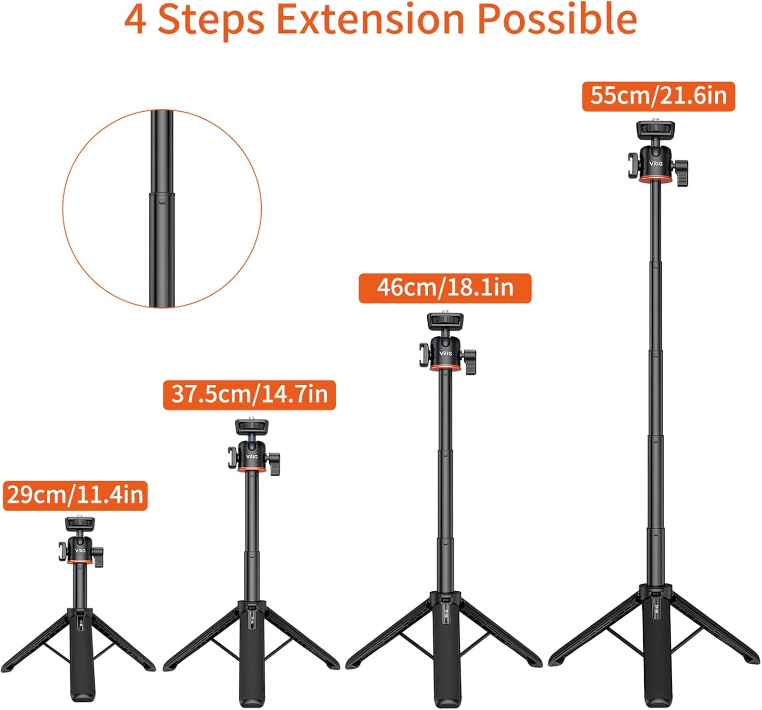 Camera Tripod, Mini Selfie Stick Tripod, Portable Desktop Tripod with 1/4 Inch Screw & Rotatable Ballhead, 55cm Max Height for Selfie Vlog Live Streaming Video Recording