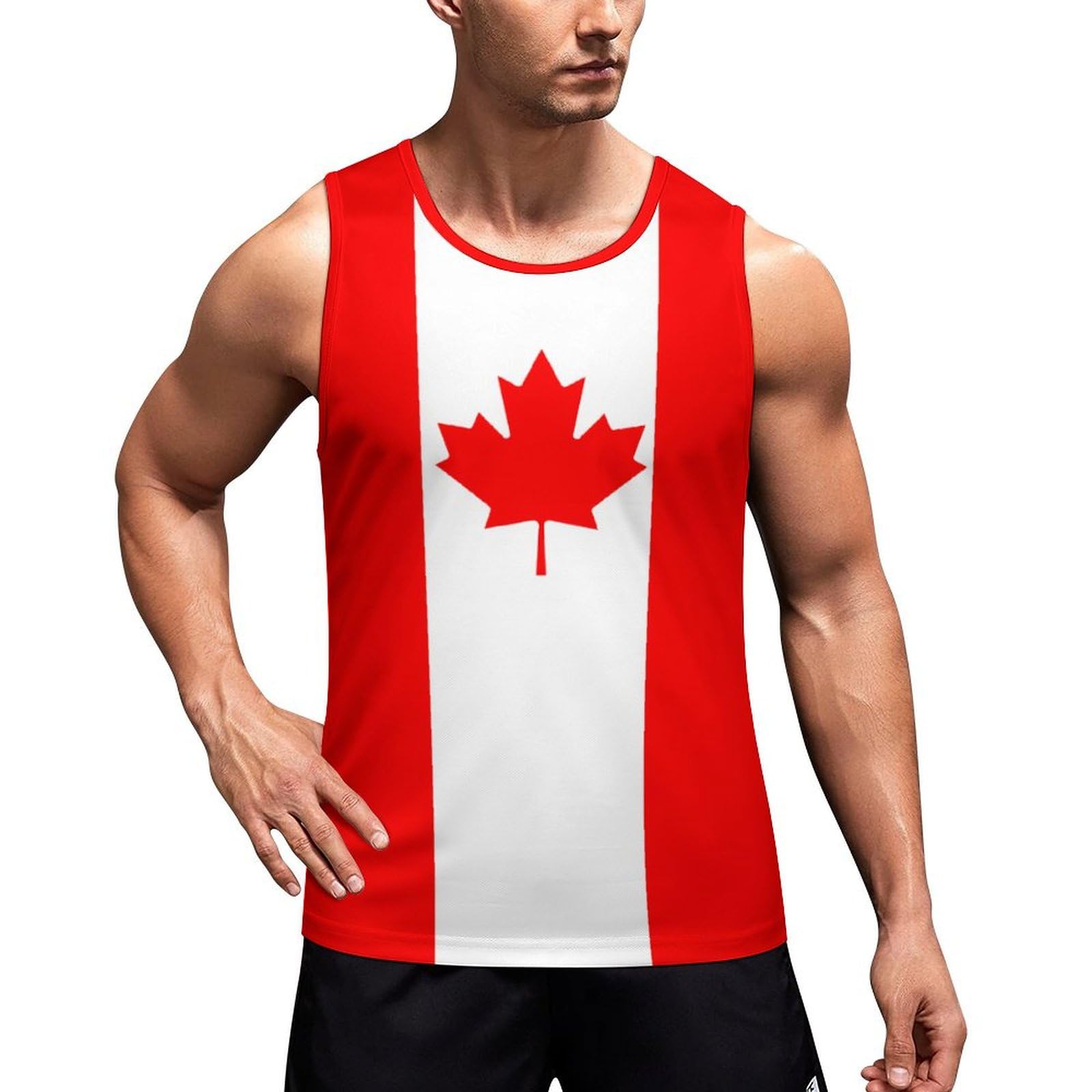 Smazdfxx Men's Red Canada Flag Canadian Tank Top Sleeveless Tee Vest Casual Workout Tshirt Beach Athletic Undershirts