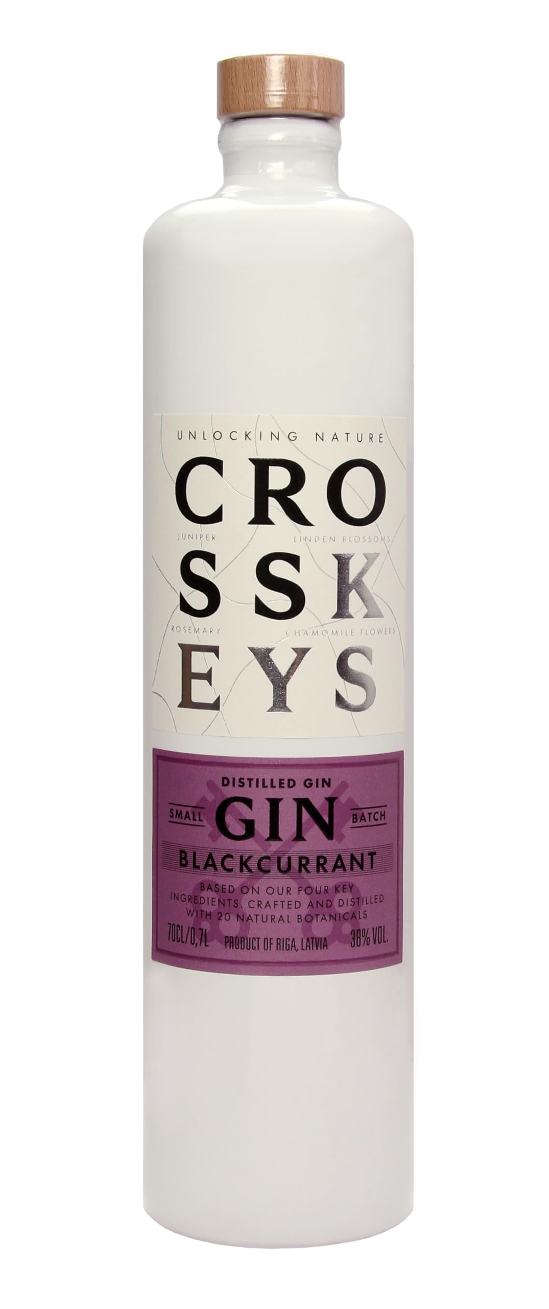 Cross Keys Blackcurrant Gin 70cl, 38% ABV |Flavoured Hand-Crafted distilled dry gin with Chamomile, Linden Blossom, Rosemary & Blackcurrant | Clay Bottle