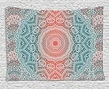 Ambesonne Coral and Teal Tapestry, Modern Tribal Mandala Tibetan Healing Motif with Floral Geometric Ombre Art, Wide Wall Hanging for Bedroom Living Room Dorm, 60' X 40', Coral Teal