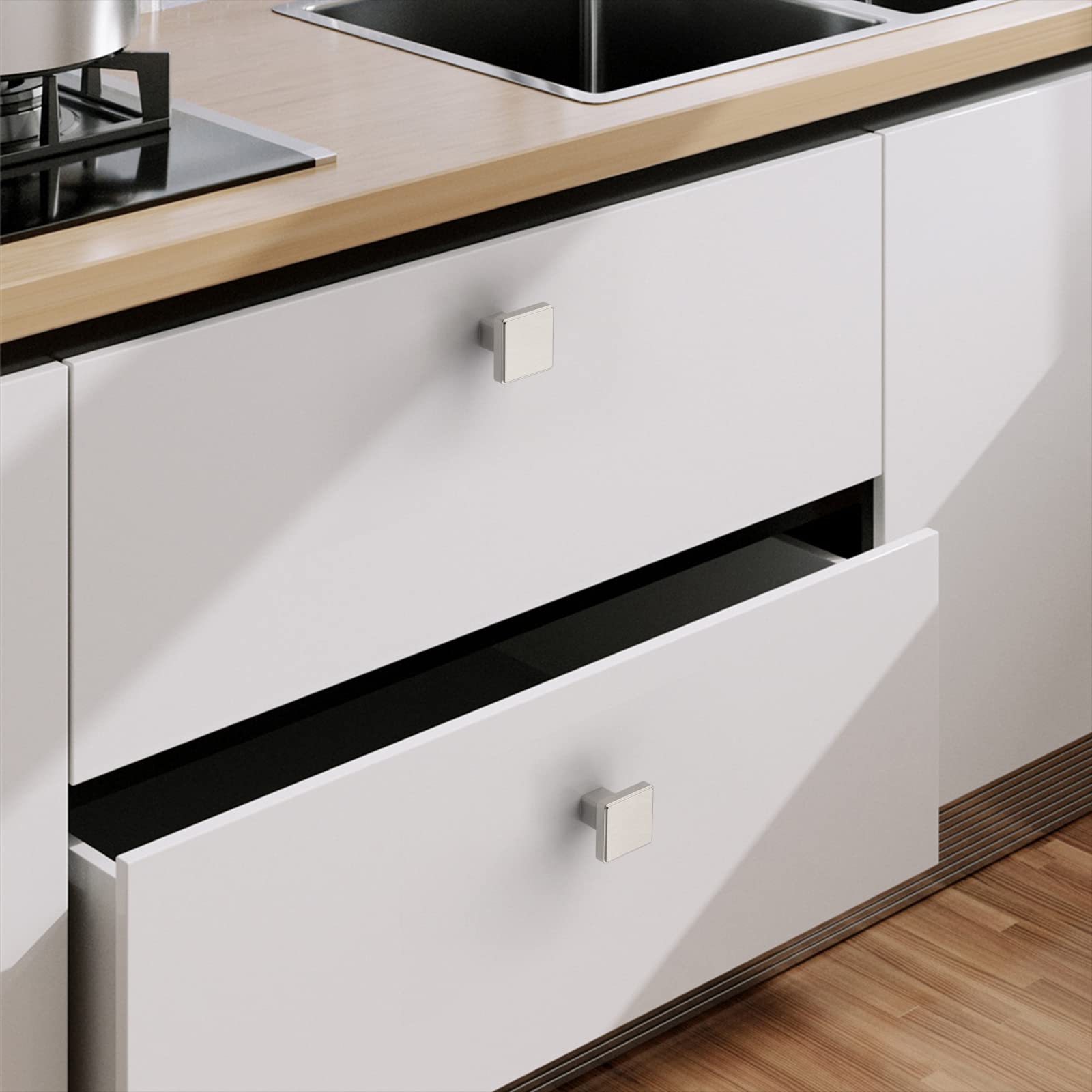 Amerdeco 10 pezzi Pomelli per Mobili Nichel Satinato Spazzolato per Mobili da Cucina Pomelli Acciaio Lega di zinco per Mobili maniglie con vite pomelli per cassetti UK0030
