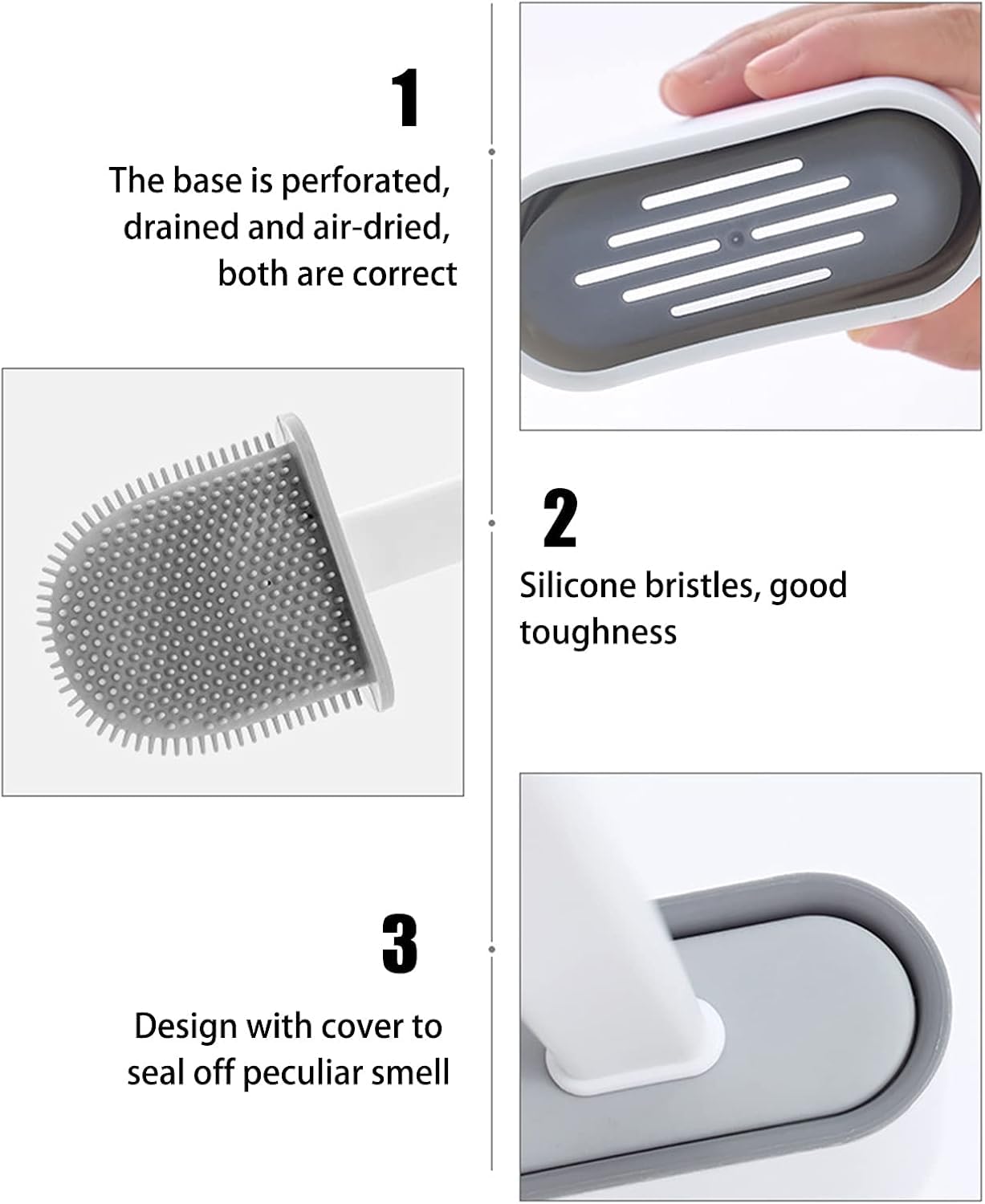 Toilet Brush with Stand Silicone Flex Toilet Brush Bathroom Cleaning Supplies Household Cleaning Tools,Toilet Brushes for Western Toilet, Toilet Brush with Holder Stand. 3