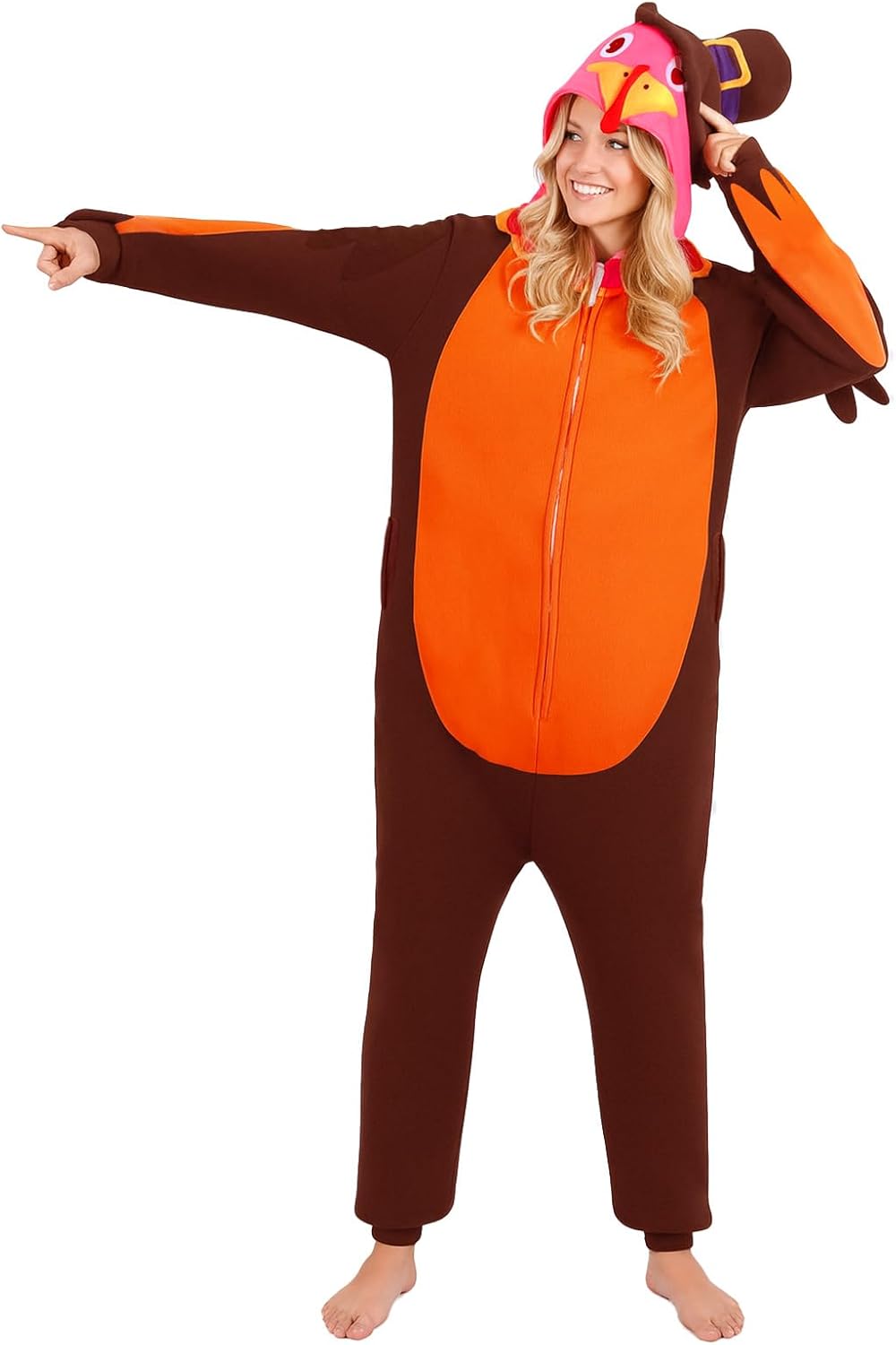 Adult Turkey Costume Onesie Funny Thanksgiving Animal Cosplay Pajamas for Men Women Holiday Halloween Turkey Outfit