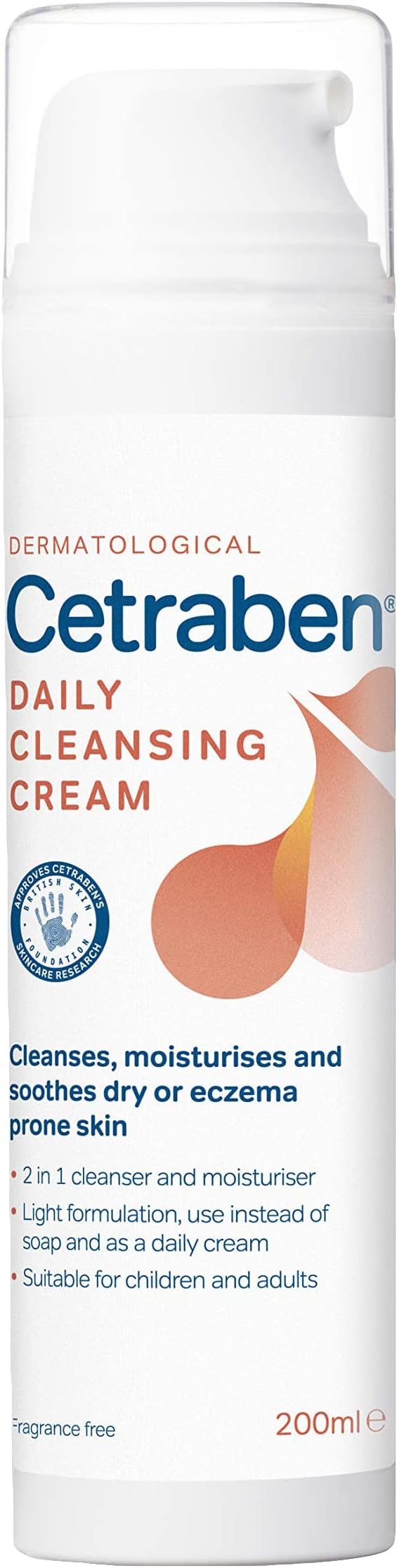 Cetraben 2-in-1 Daily Cleansing Cream and Body Moisturiser Perfect for Dry Sensitive or Eczema Skin 200ml, Unscented, 1 pack
