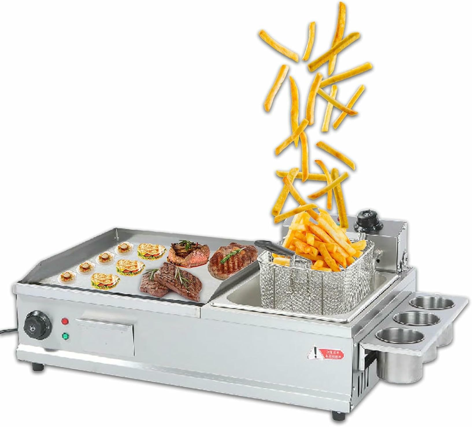 GYKOZY Commercial Electric Griddles with Fryer, Breakfast Griddle Countertop Griddle Stainless Steel Grill, Flat Top Grill for Roadside Stalls