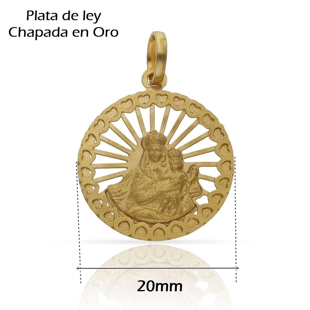 Medalla de la Virgen del Carmen de Plata chapada en Oro 20mm diámetro