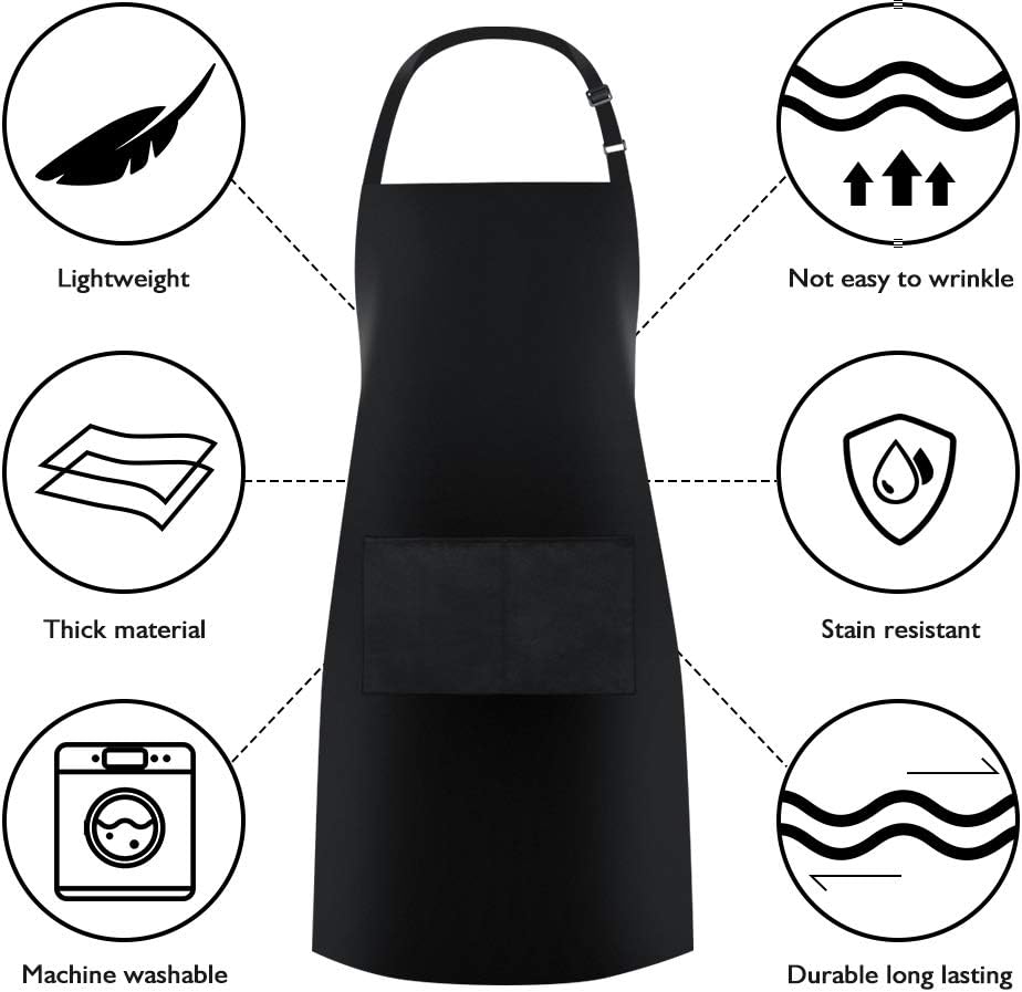 Jubatus 4 Pack Bib Aprons with 2 Pockets Cooking Chef Kitchen Apron for Women Men, Black - Image 6