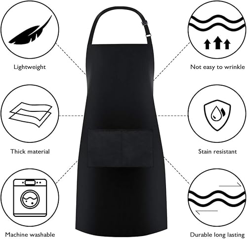 Miniatura 9 de Jubatus Paquete de 2 delantales con peto con 2 bolsillos, delantal de cocina de chef para mujeres y hombres, color negro