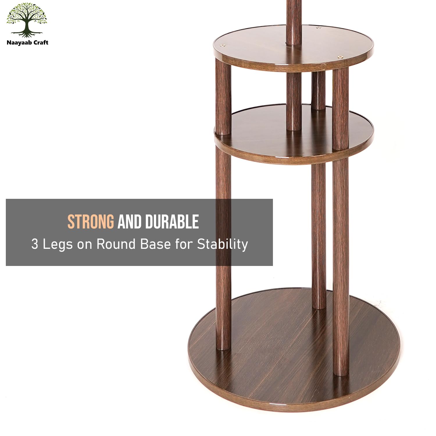 Naayaab Craft Bamboo 6 Hook Coat Hanger Stand for Hanging Clothes, Hats, Bag | Tree Shape Cloth Stand | Garment Rack | Modern Coat Rack for Home (40D x 40W x 161H) - Dark Brown, 30X30X161 Cm 2