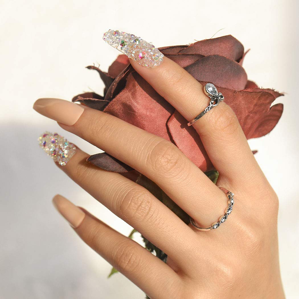Buy Sethexy Crystal Ballerina False Nail Glitter Rhinestone Coffin Bling Fake Nails 24pcs Press On Acrylic Art Nail Tips For Women And Girls Pink Online In Indonesia B08rrzdv68