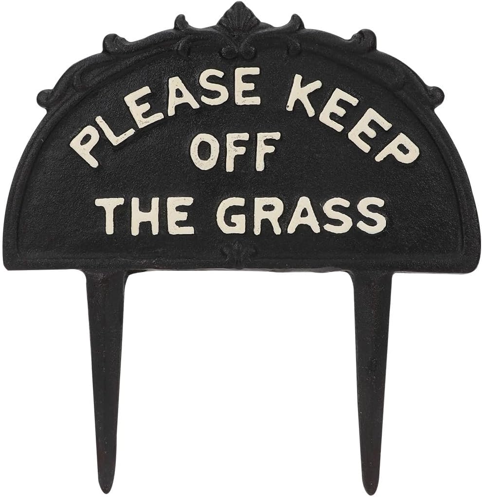 Lawn Warning Sign with Ground Stake Black Cast Iron Grass Sign Stakes for Garden Decoration Outdoor Yard No Stepping Lawn Inserted
