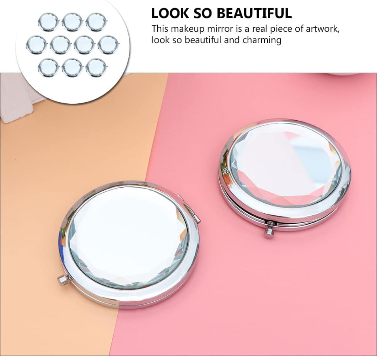 10Pcs Double Sided Makeup Mirror Compact Portable Cosmetic Mirror for Travel Handheld Design Elegant Finish for Purse Go Touch Ups