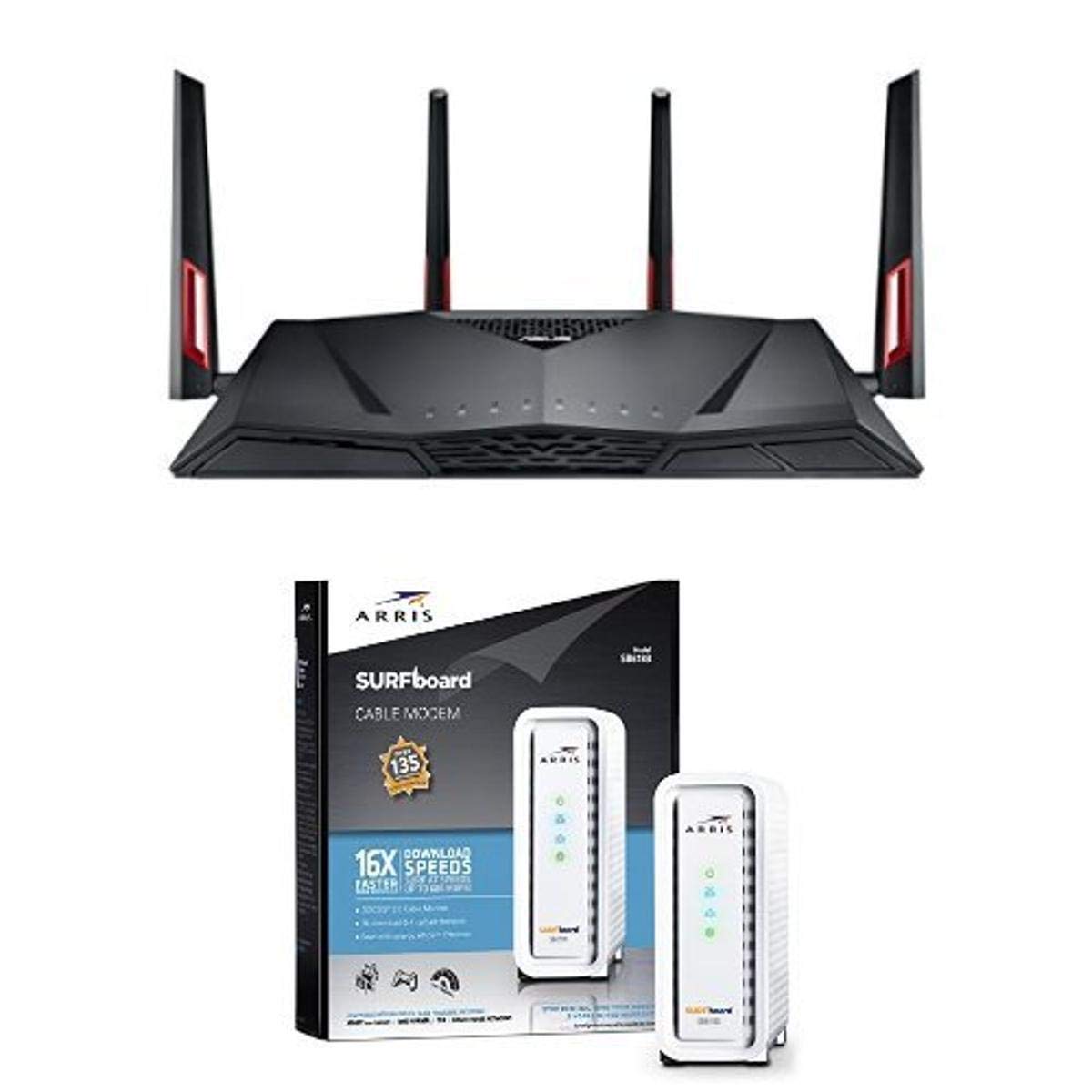 ASUS Dual-Band Wireless-AC3100 Gigabit Router (RT-AC88U) & ARRIS SURFboard SB6183 DOCSIS 3.0 Cable Modem - Retail Packaging - White