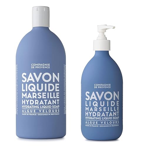Compagnie de Provence Savon de Marseille - Jabón líquido extra puro, algas marinas, botella de vidrio de 16.7 onzas líquidas y repuesto de botella