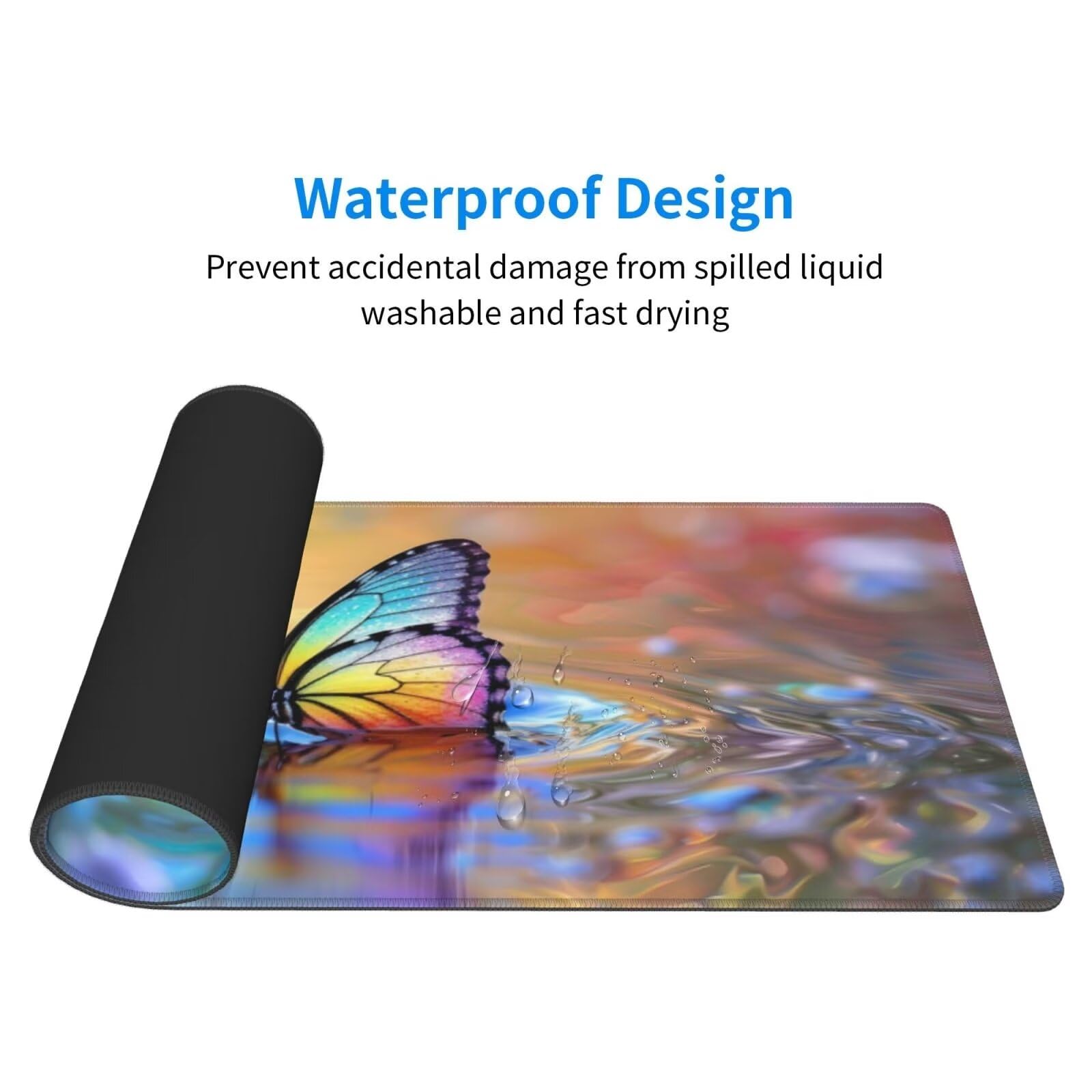 Tappetino Mouse, Tappetino Mouse Gaming Grande XXL 1500x800x3mm Tappetino Scrivania Mouse Pad, Base in Gomma Antiscivolo, Bordi Cuciti,Lavabile, Mousepad per Ufficio e Gaming (Farfalla colorata) R-64