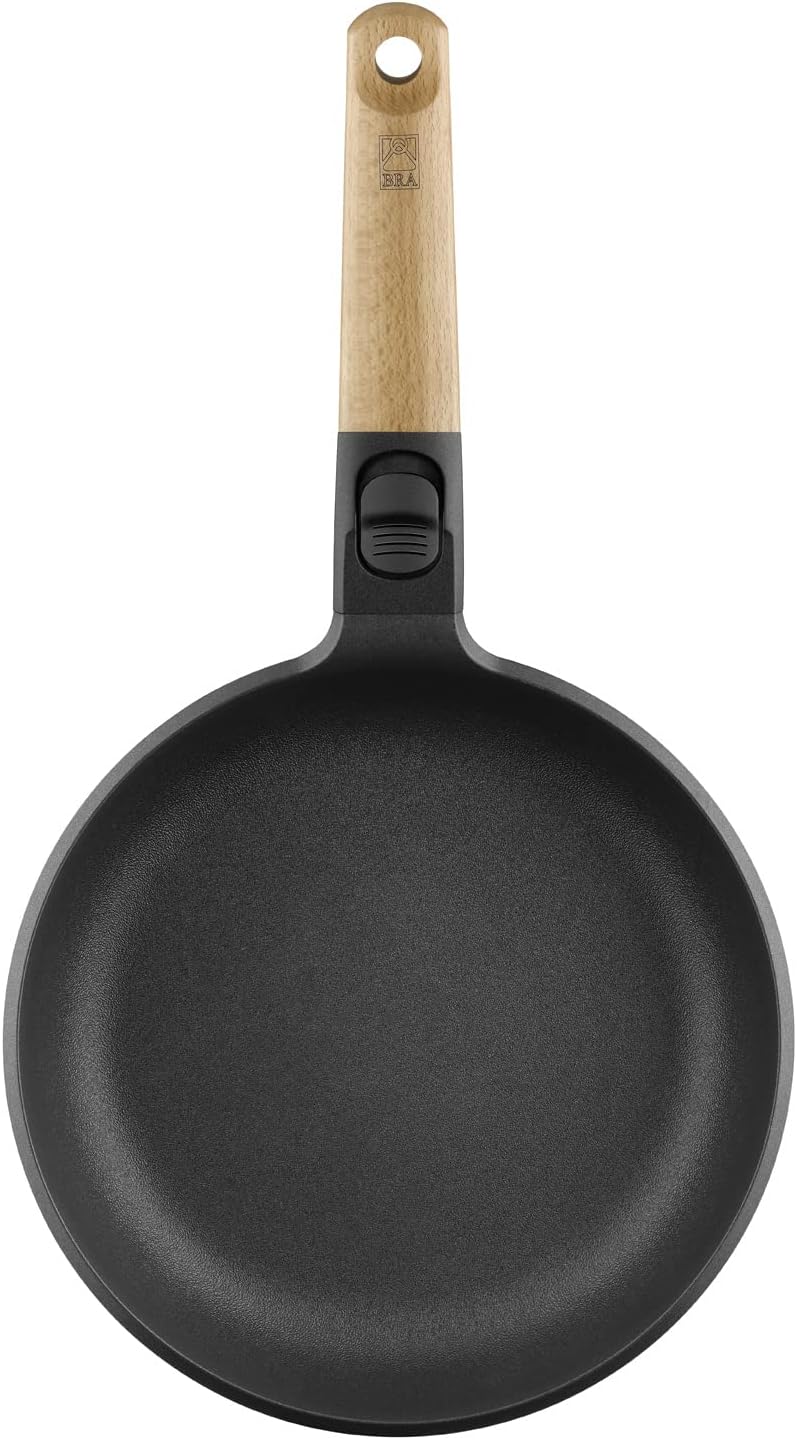 BRA MARKET – Frying Pan 20 cm, Cast Aluminium, Detachable Handle, Natural Wood, Non-Stick, Non-Stick, PFOA-Free, Suitable for All Hobs Including Induction