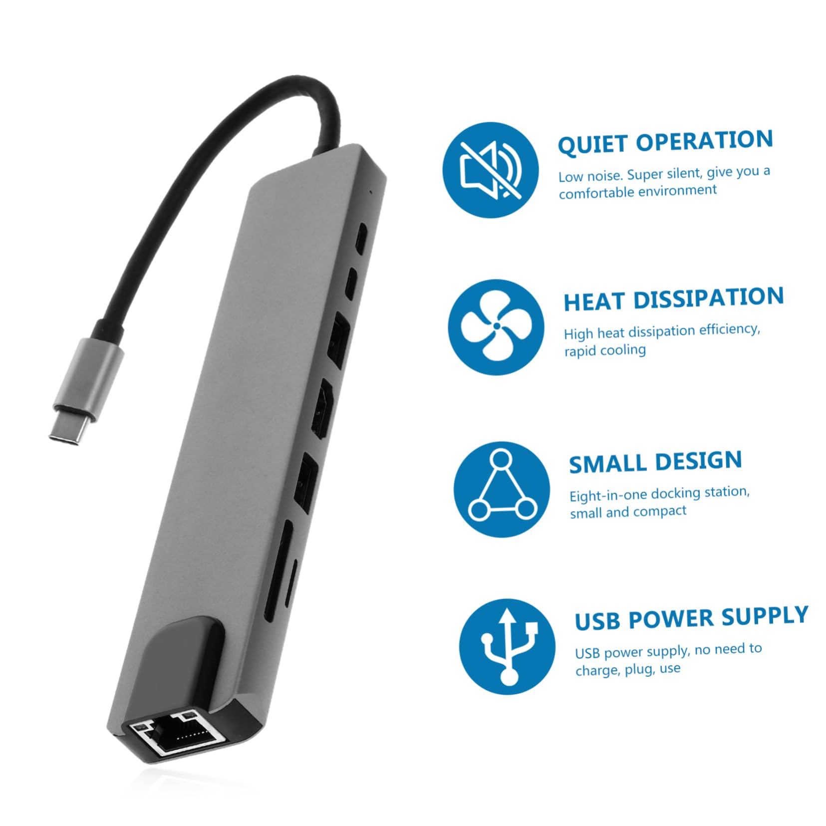 Hub USB Tipo C Adattatore Tipo C Jack Otto in Lega di Alluminio Porta Pd 87w e Uscita 4k 30hz, Docking Station per Computer e Smartphone