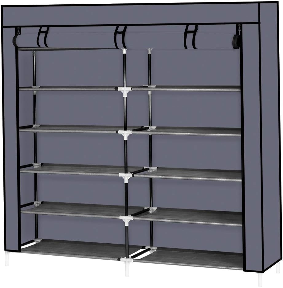 mytunes6-Tier Shoe Rack, Shoes Storage Cabinet with Dustproof Cover, Free Standing Cubby Room Organizer Shelves for Closet, Entryway, Hold 40 Pairs of Shoes, for Sneakers, High Heels (Dark Grey)