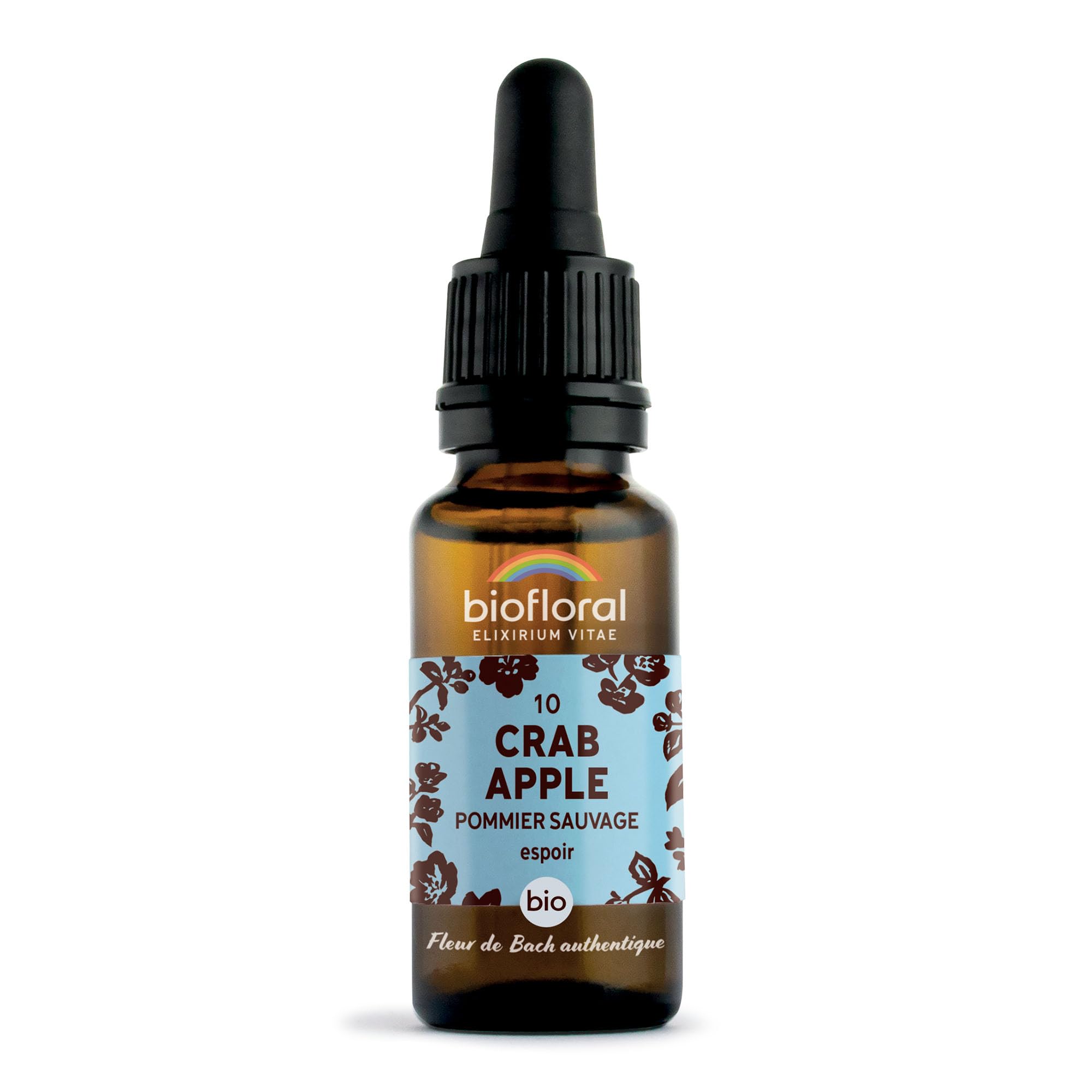 BIOFLORAL - 10 Crab Apple, Pommier Sauvage BIO DEMETER - Espoir - Fleur de Bach Authentique - Compte-​gouttes 20 ML
