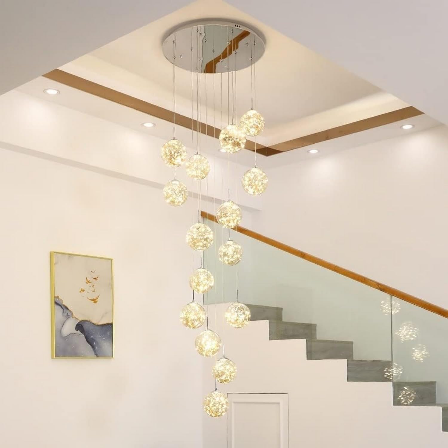 PCXEHUYP Minimalist Staircase Long High Ceiling Lampfor Villa, Stairwells and Living Room Champagne Chandelier Home Decor Lamp 15 Balls