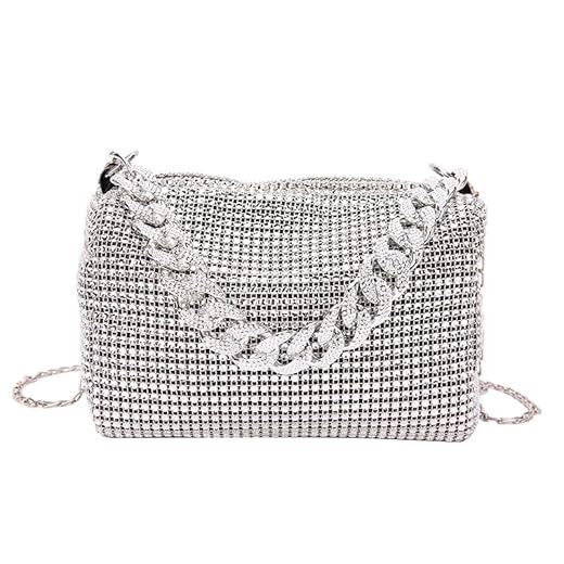Bolsa Feminina Pequena de Diamante com Strass Brilhante – Clutch Festa e Bolsa de Festa Feminina Crossbody Elegante para Eventos (Silver)