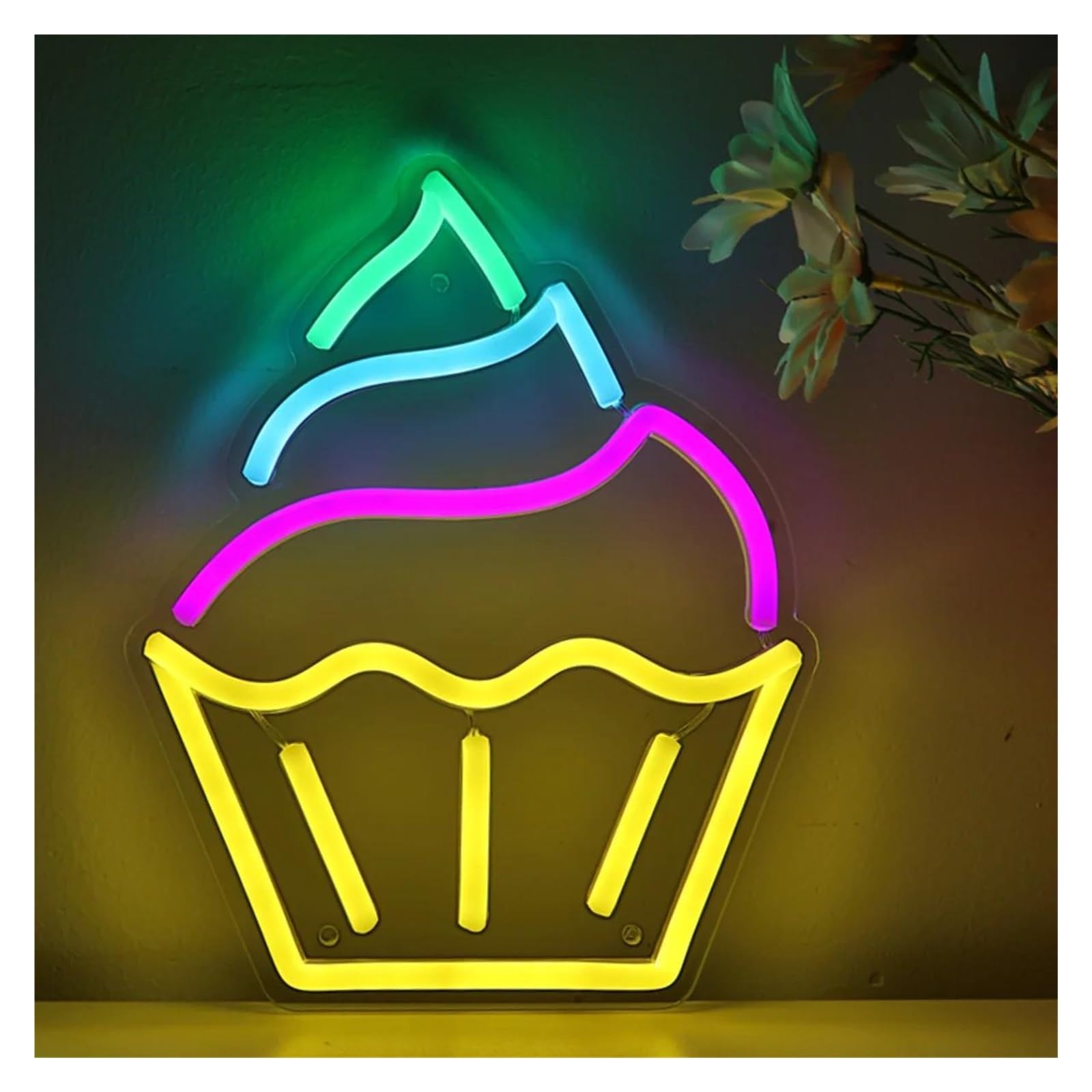 XENITE Luces Art Decoration Christmas Cupcake Muffin Letrero De Neón Luz Regulable Alimentada Por USB Para Tienda Fiesta En Casa Decoración De Pared 19.1cm×23.5cm
