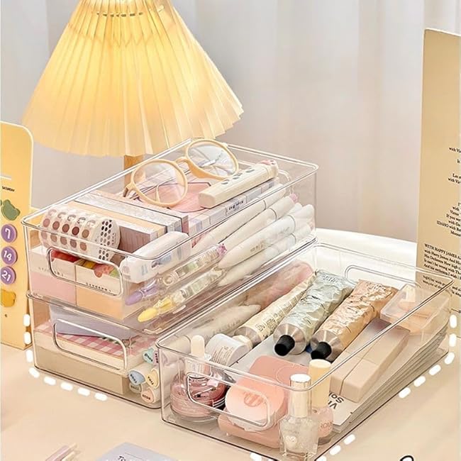 Clear Plastic Long Storage Bin Stackable Organizer for Pantry,Desk Kitchen