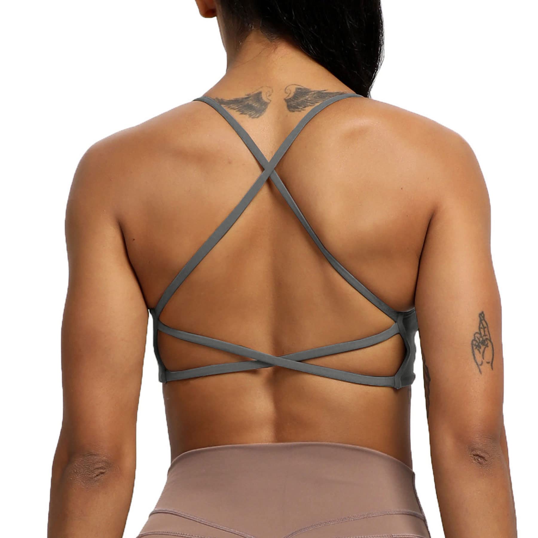 Aoxjox Women's Workout Sports Bras Fitness Backless Padded Ivy Low Impact Bra Yoga Crop Tank Top