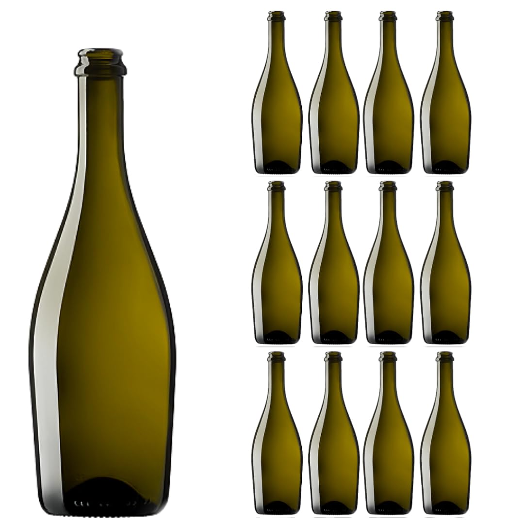 Firmadigaranzia srl 12 Pz - Bottiglia in vetro vuota per vino spumante e birra artigianale COLLIO da 750 ml | Bottiglia vetro vuota per vino e birra artigianale con predisposizione tappo corona