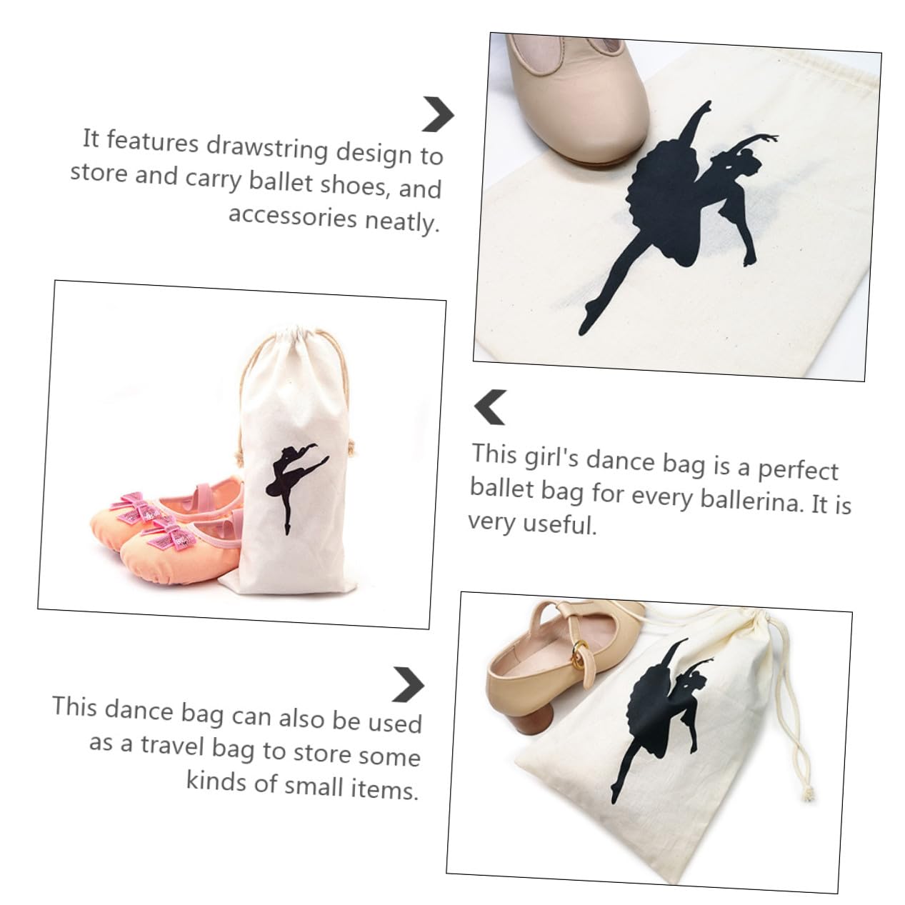 iplusmile 2 pezzi Borsa per Scarpette da Ballo in Tela Traspirante con Coulisse per Ragazze Ballerine Custodia Leggera per Scarpe da Punta Accessorio Danza Pratico e Facile da Pulire