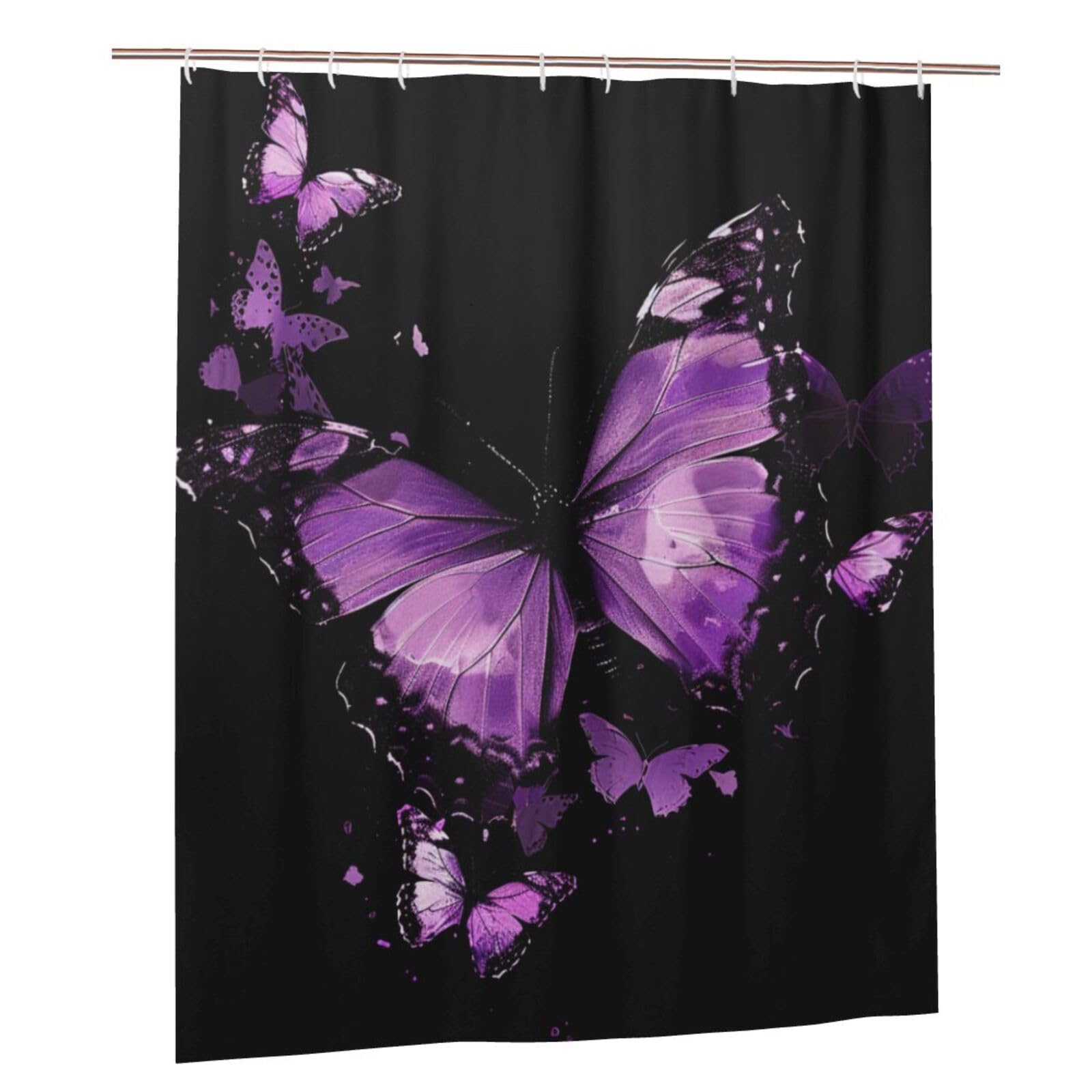 BWWHCCTI butterfly Printed Shower Curtain With 12 Plastic Hooks Opaque Quick Drying Waterproof Shower Curtains Sets For Bathroom 152x183 Cm