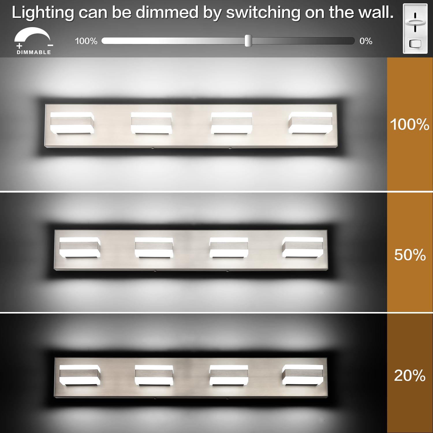 SOLFART Bathroom Vanity Lights Brushed Nickel Light Fixtures for Bathroom Above Mirror 4 Light Led Lights Bath Lighting Fixture Nickel