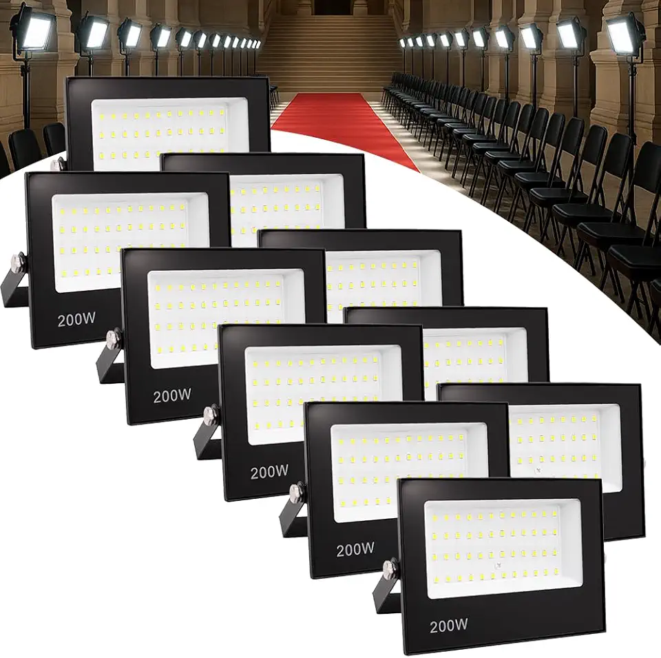 Kit 10 Refletor Led 200w Holofote Bivolt Prova Dágua Frio