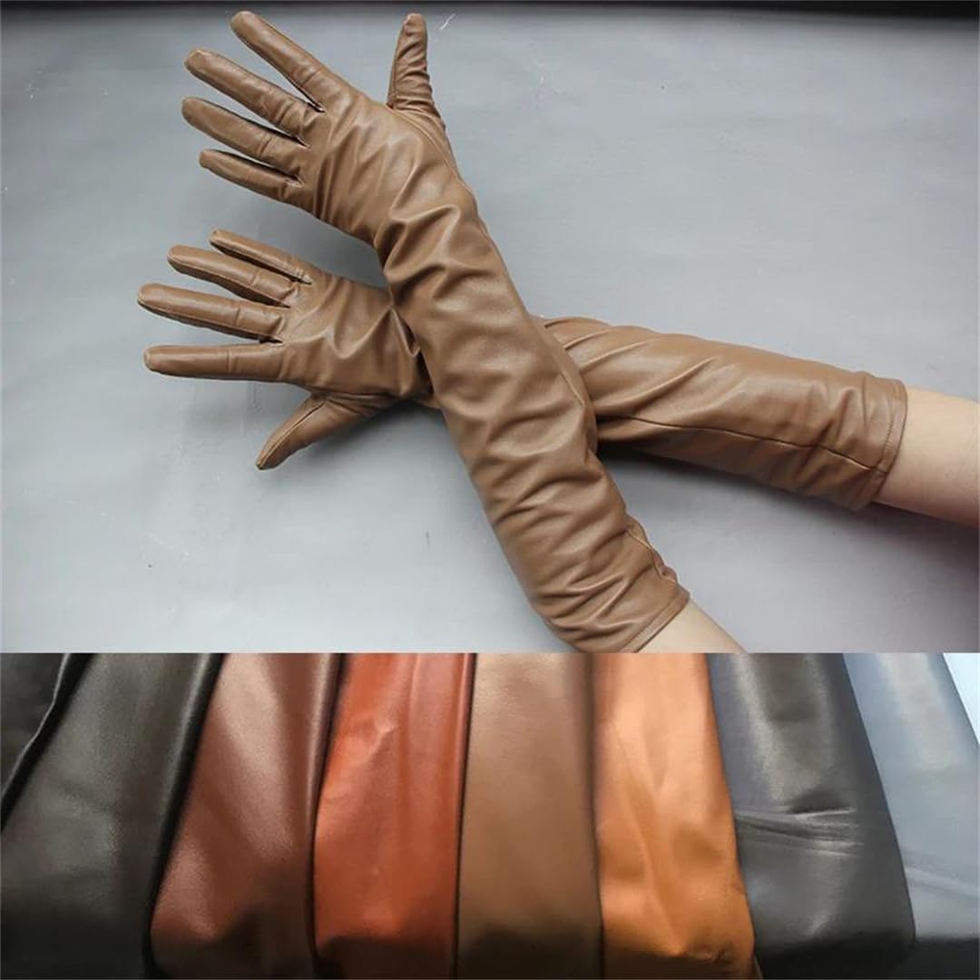 Damen Lange Schaffell Lederhandschuhe Echtes Leder Warm Winter Mode Braun Elegant Stil