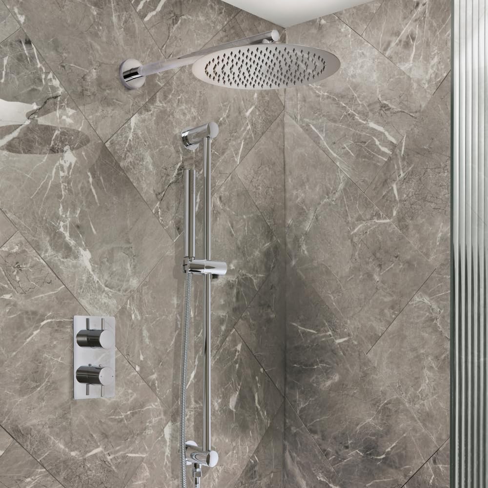 Milano Chrome Otto Thermostatic Mixer Valve 300Mm Shower Head Handset Riser Rail
