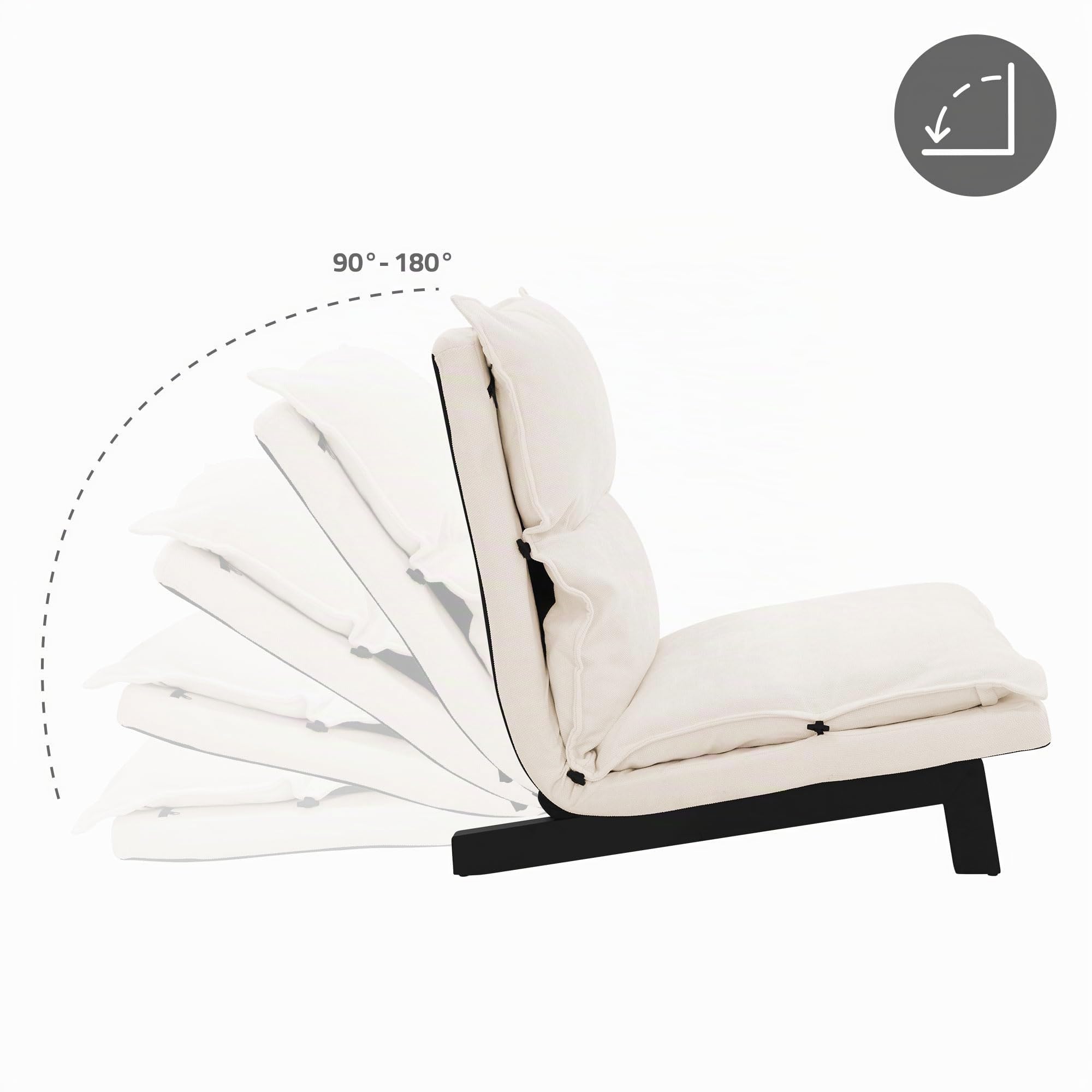 ML-Design Silla de Suelo Beige, Sofá Reclinable para Salón, Asiento Ergonómico con Respaldo Ajustable Cojín Tapizado con Funda de Lino Estructura de Acero Robusta Tumbona para Relajación o Meditación