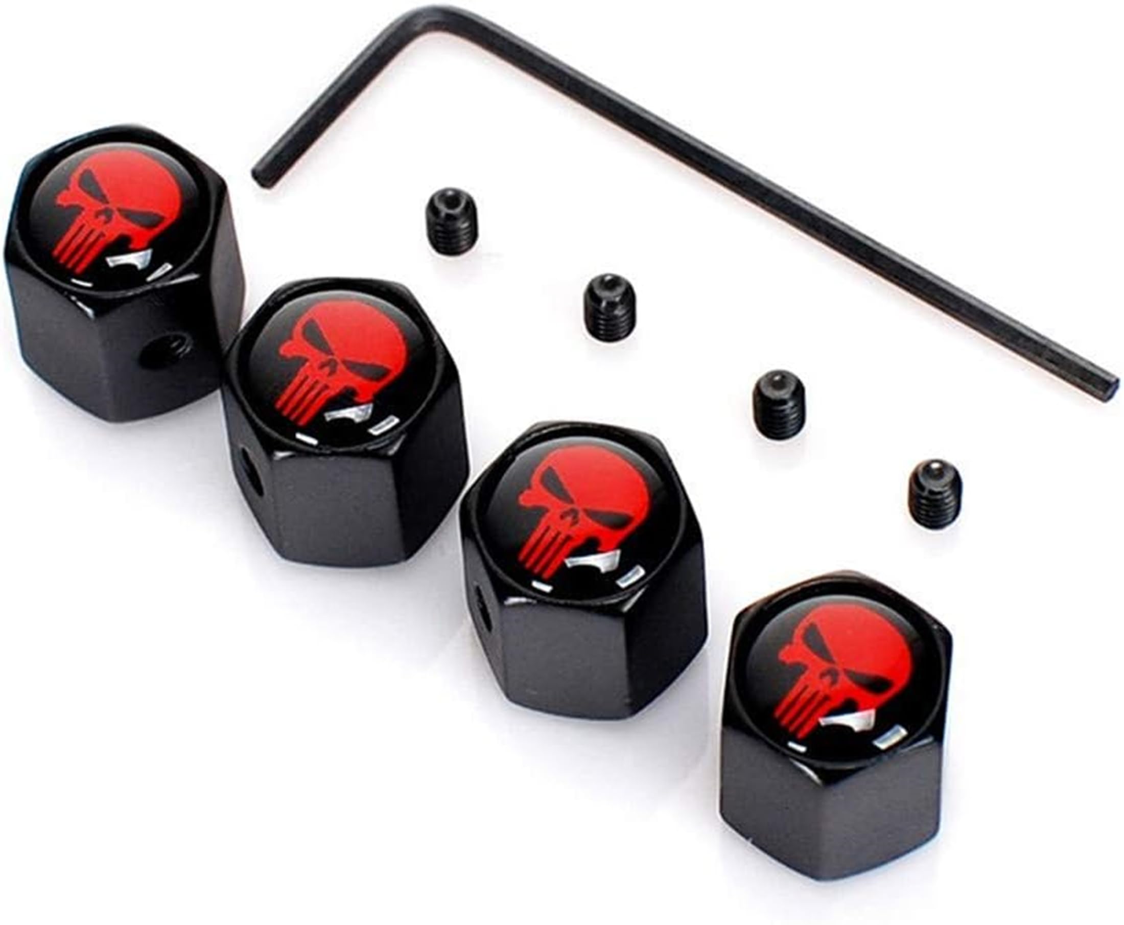 Minleer 4Pcs Anti-Theft Valve Caps, Skull Tire Tyre Wheel Car Auto Caps Valves Dust Stem Cover (Red/Black)