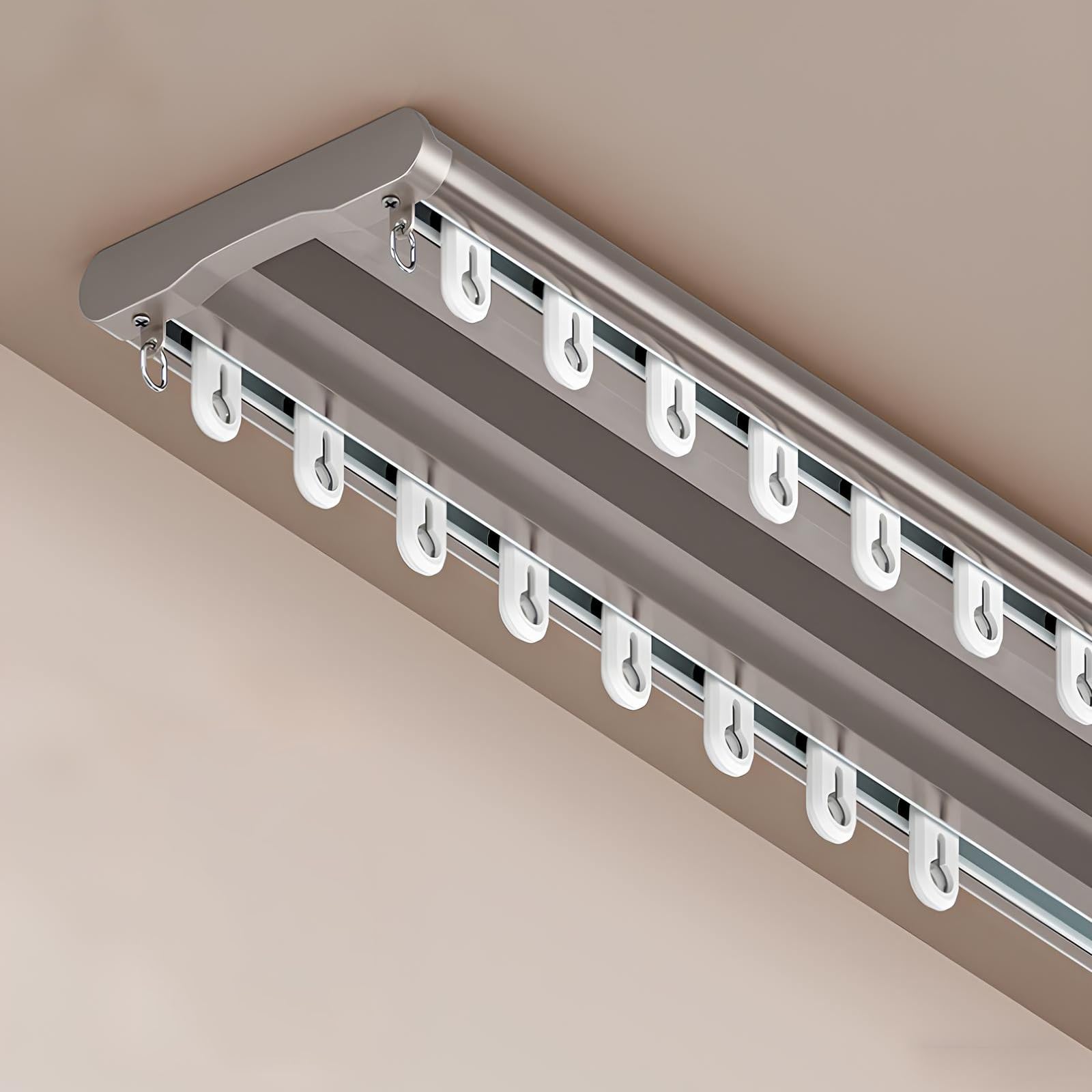 Szampański cichy dwurzędowy system szyn sufitowych, wytrzymałe, aluminiowe przesuwne karnisze, do łazienki, balkonu, biura i hotelu (125 cm)