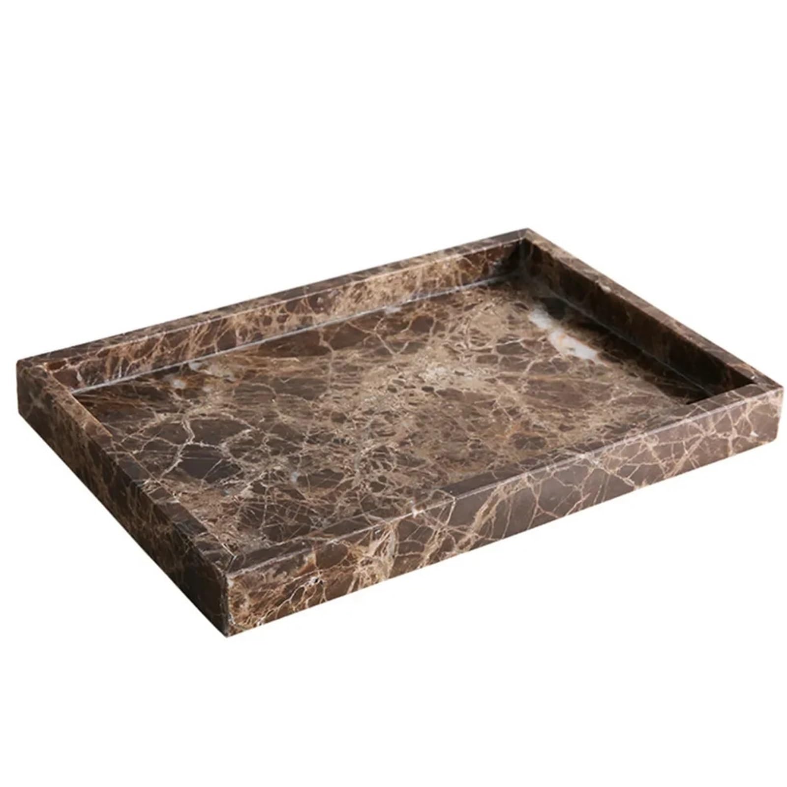 Bathroom Stone Tray Handmade 30x20x3CM Natural Marble Yellow Travertine Rectangle Vanity Tray Stone Organizer(Brown)