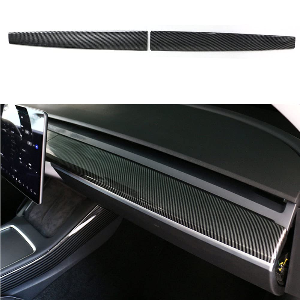 Goodangie00 2Pcs ABS Carbon Fiber Style Dashboard Dash Cover Protector Wrap Cap Interior Accessories Compatible with Tesla Model 3 Model Y 2021